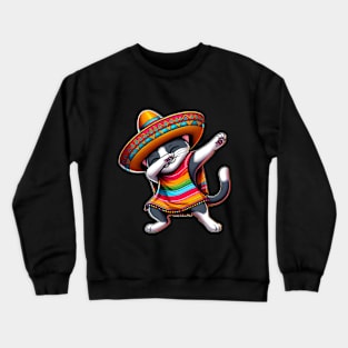 Cinco De Mayo Funny Mexican Cat Sombrero Poncho Crewneck Sweatshirt